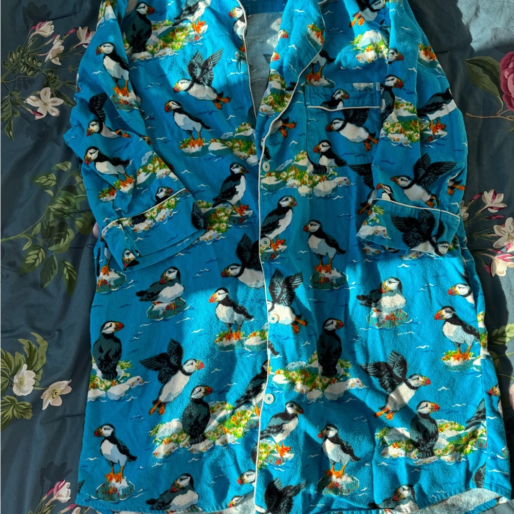 Printfresh Puffin Print Flannel Sleep Shirt - Size L